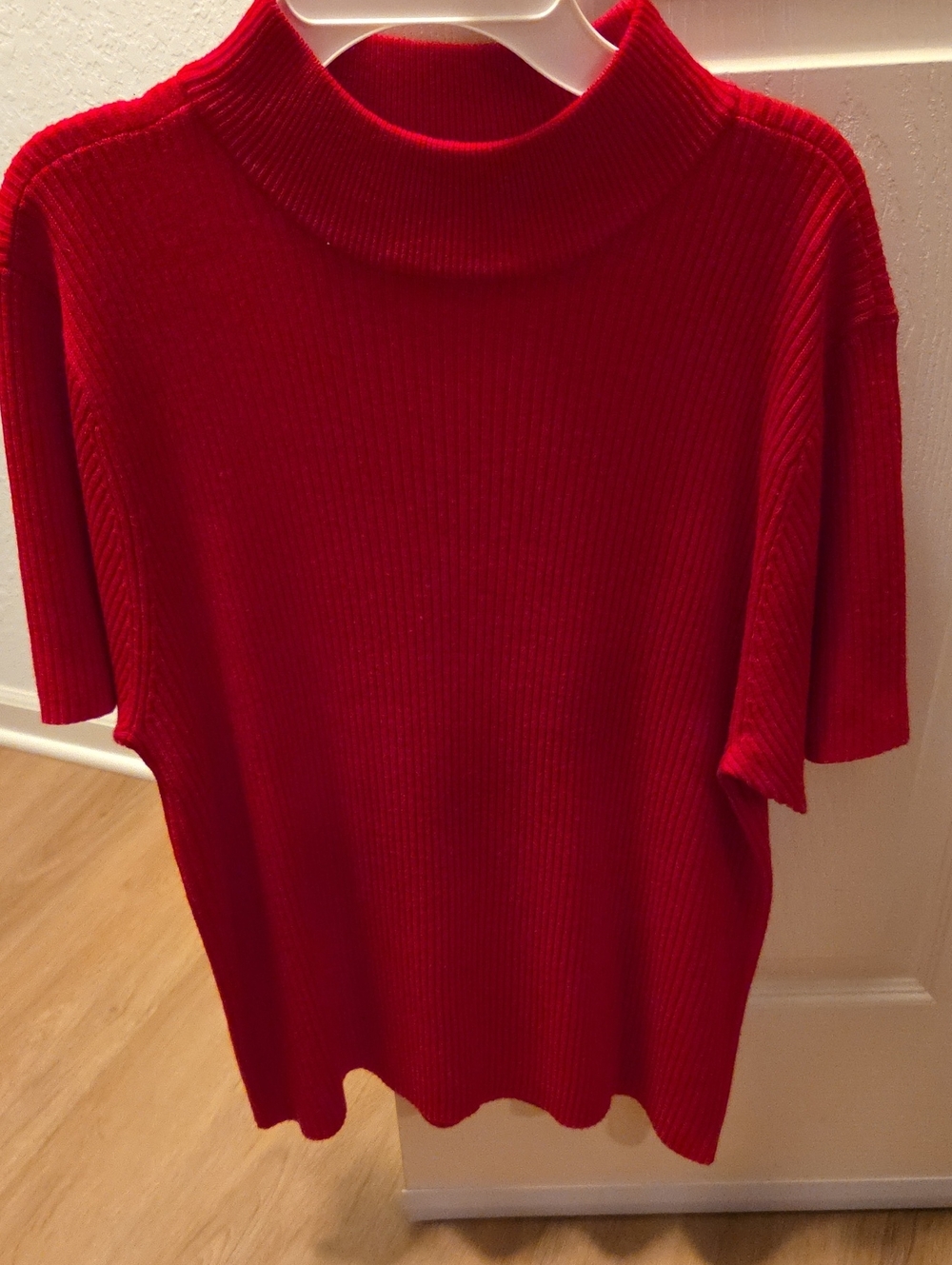 Studio Works Red Ribbed Short-Sleeve Turtleneck Sweater